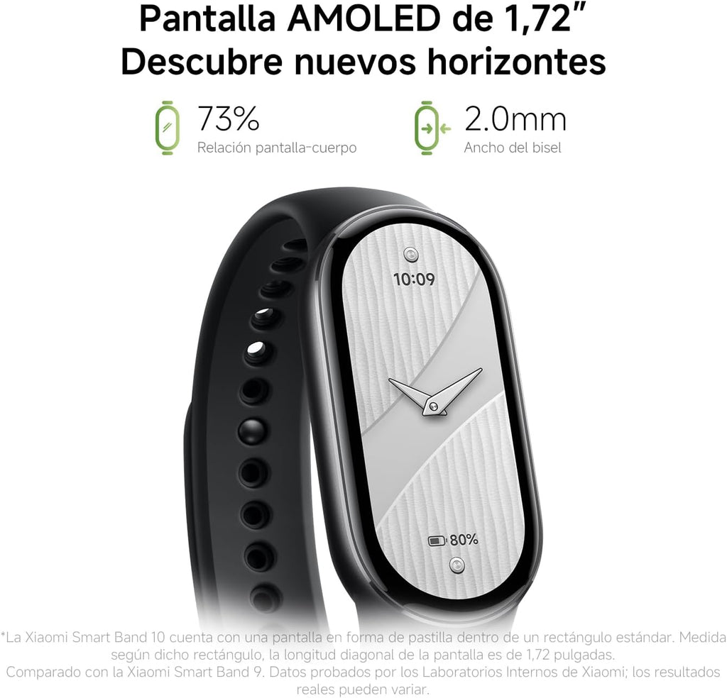 Xiaomi Smartband 10, Pantalla AMOLED de 1,72”, Carga rápida, 150+ Modos Deportivos, Monitorización de Salud y sueño, HyperOS 2.0, Impermeable 5ATM, Brújula