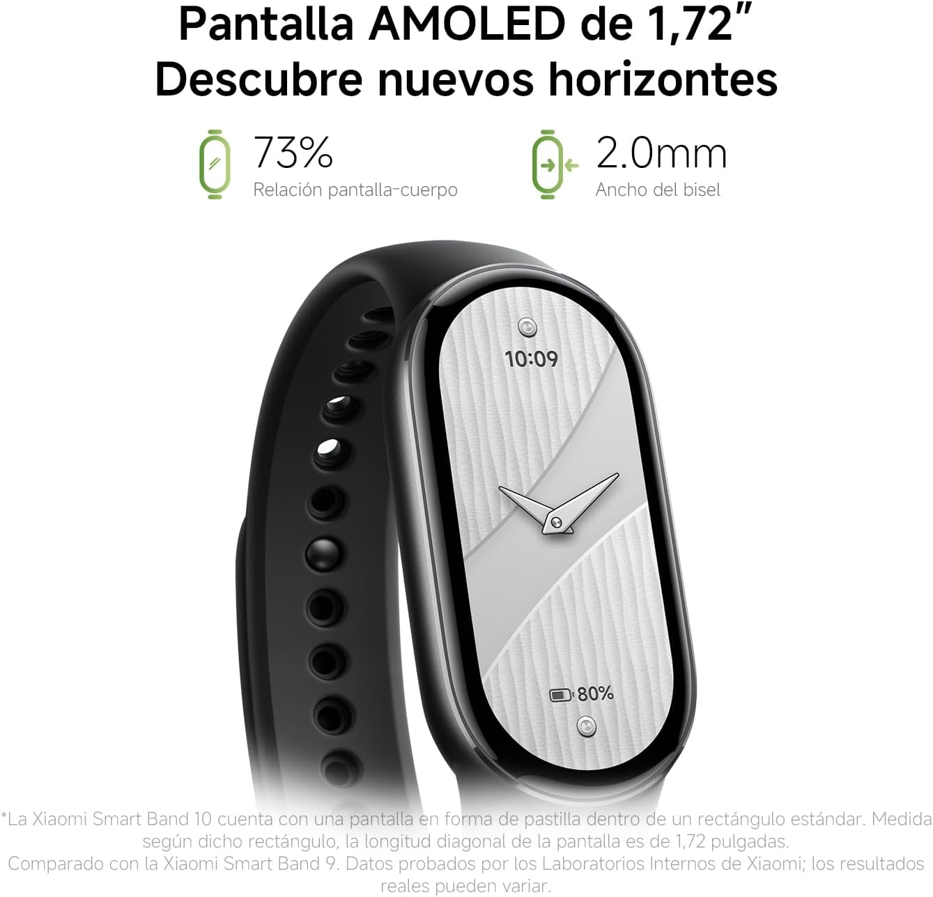 Xiaomi Smartband 10, Pantalla AMOLED de 1,72”, Carga rápida, 150+ Modos Deportivos, Monitorización de Salud y sueño, HyperOS 2.0, Impermeable 5ATM, Brújula