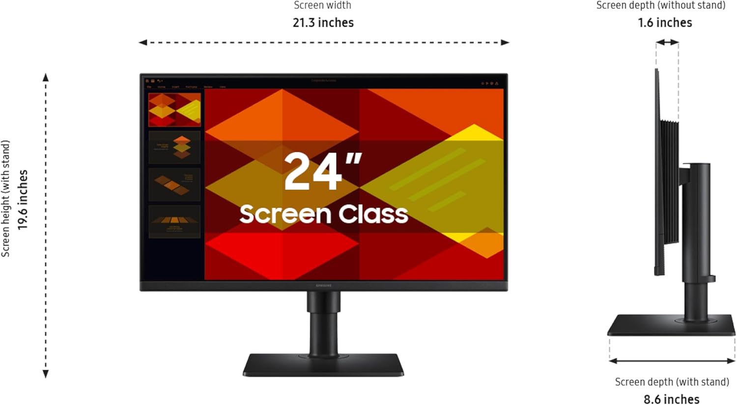 Samsung 24” (S40GD) Borderless Business Monitor with IPS Panel, 100Hz Refresh Rate, Eye Saver Mode, Ergonomic Design, Game Picture Mode, LS24D408GANXGO