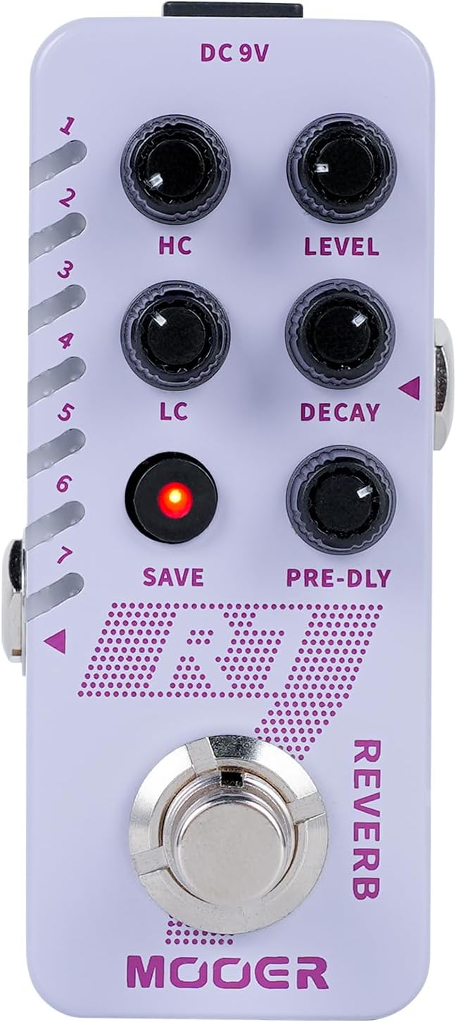 MOOER R7 Guitar Reverb Pedal, 7 Different, Rich and Classic Reverb Types With High Cut, Low Cut, Trail On Function, Buffer Bypass, Storable preset