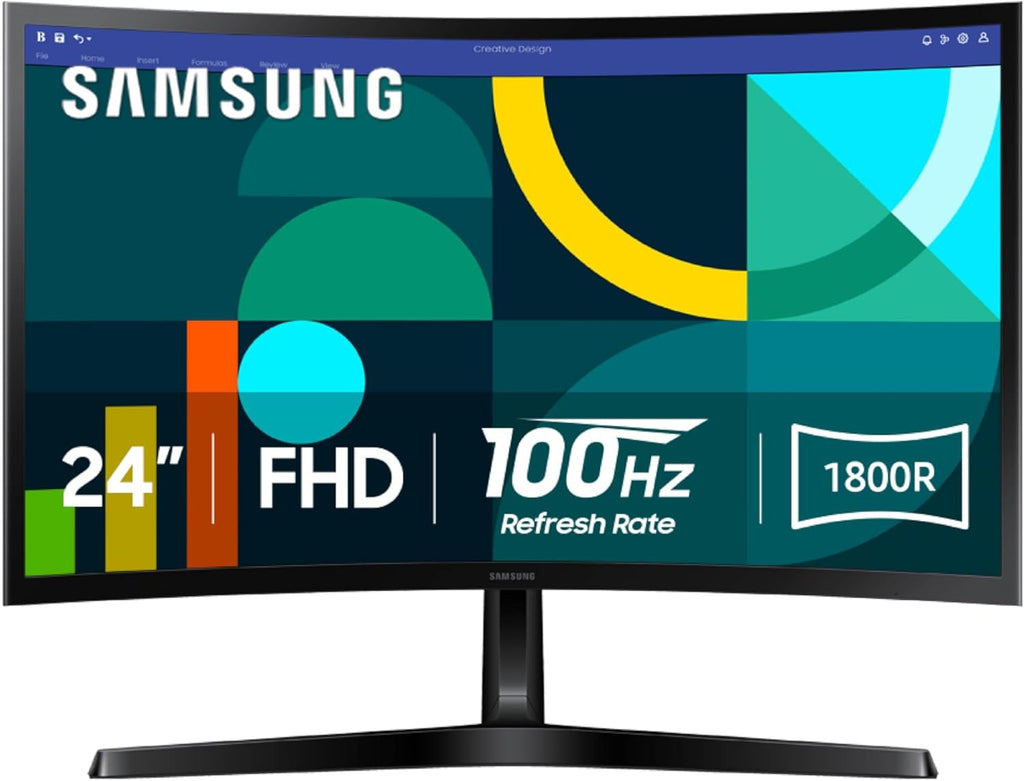 SAMSUNG 24" Essential S3 (S36GD) Series FHD 1800R Curved Computer Monitor, 100Hz, Game Mode, Advanced Eye Comfort, HDMI and D-sub Ports, LS24D366GANXZA