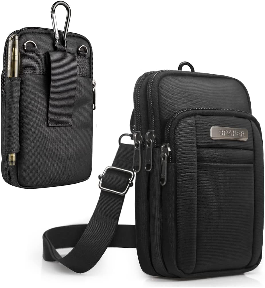 SPAHER Pequeno bolsa de cintura cinto homem mala de tiracolo homem pequenas bolsas de ombro homem desporto bolso homem pequeno cintura móvel bolsa de cintura presente para homem, Preto