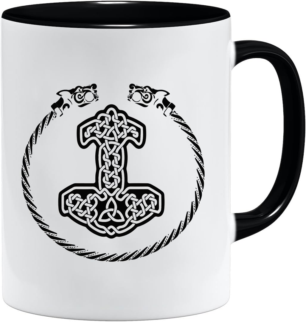 Jungle Mug Caneca Viking nórdica | Caneca de presente para homens idosos, pai, avô, caneca de café, design viking, design de caveira e martelo de Thors (VIKING022)