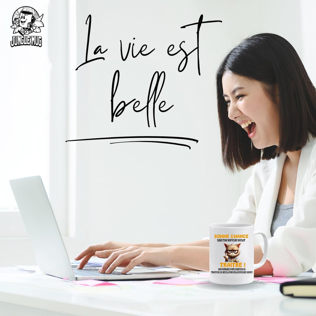 Jungle Mug Caneca do colega | presente divertido de início para colega | Boa sorte traidor! Caneca de humor preta | Caneca de presente para escritório, compatível com máquina de lavar louça e