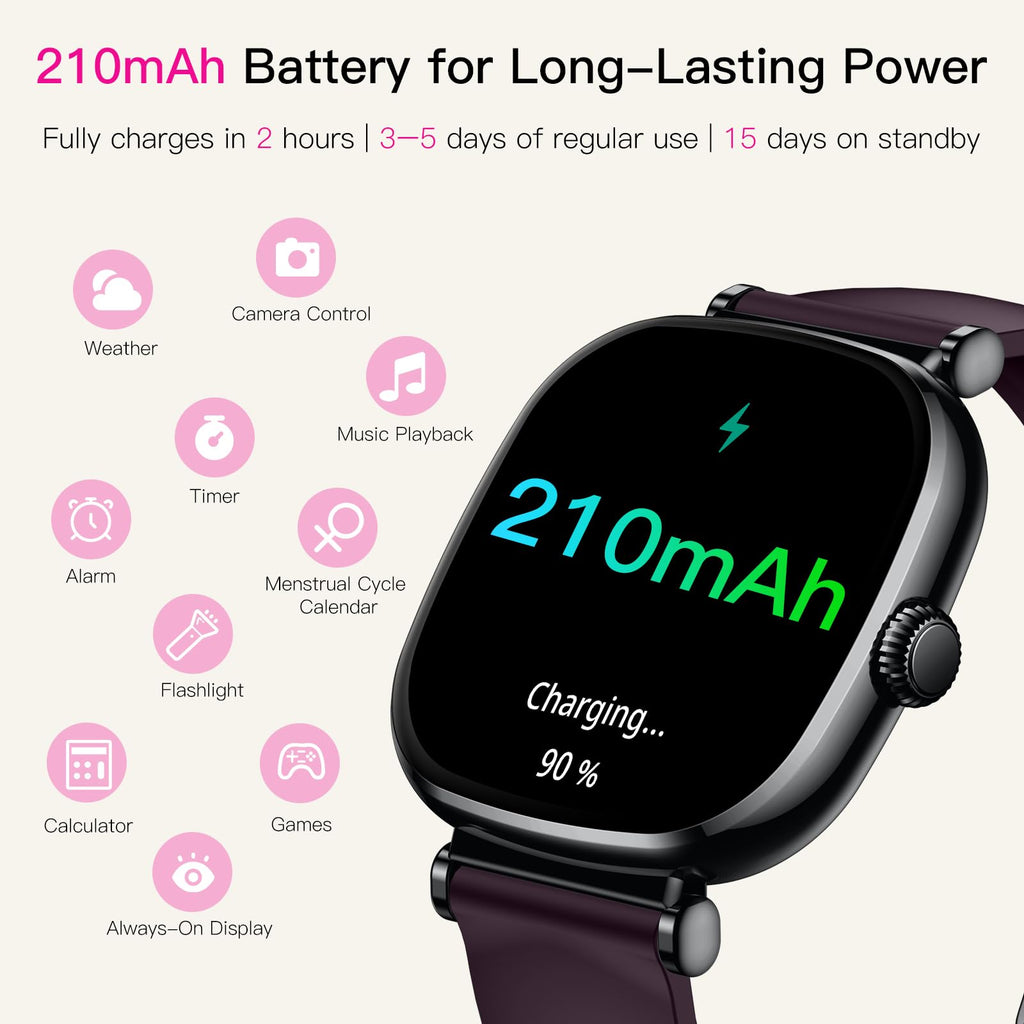 Women's Smart Watch with Call, Small Round 1.7 Inch AMOLED Smartwatch with Menstrual Cycle Monitoring, Heart Rate Monitor, Sleep, Oximeter, 100+ Modes Sports Bracelet Activity (Pink)