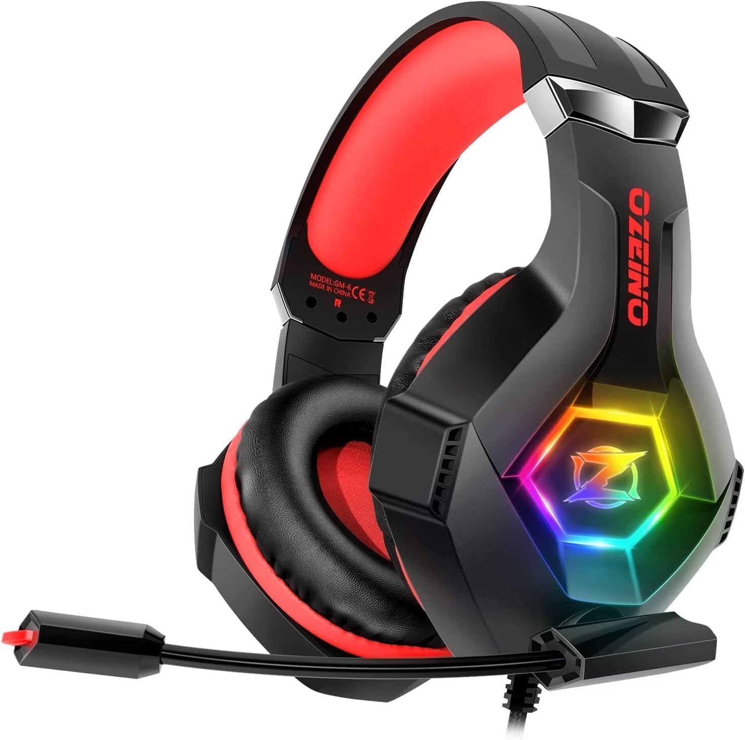 Gaming Headphones, Gaming Headset with Rotating Microphone, RGB Light, Premium Stereo, Lightweight Comfortable Earmuffs, for PS4 PS5 Xbox PC Switch Tablet Laptop