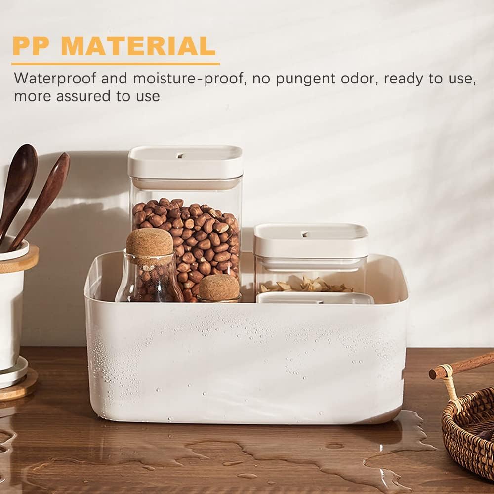 Cestas multiusos de 3 piezas, cajas organizadoras de plástico con asas, cajas apilables con asas (amarillas) 