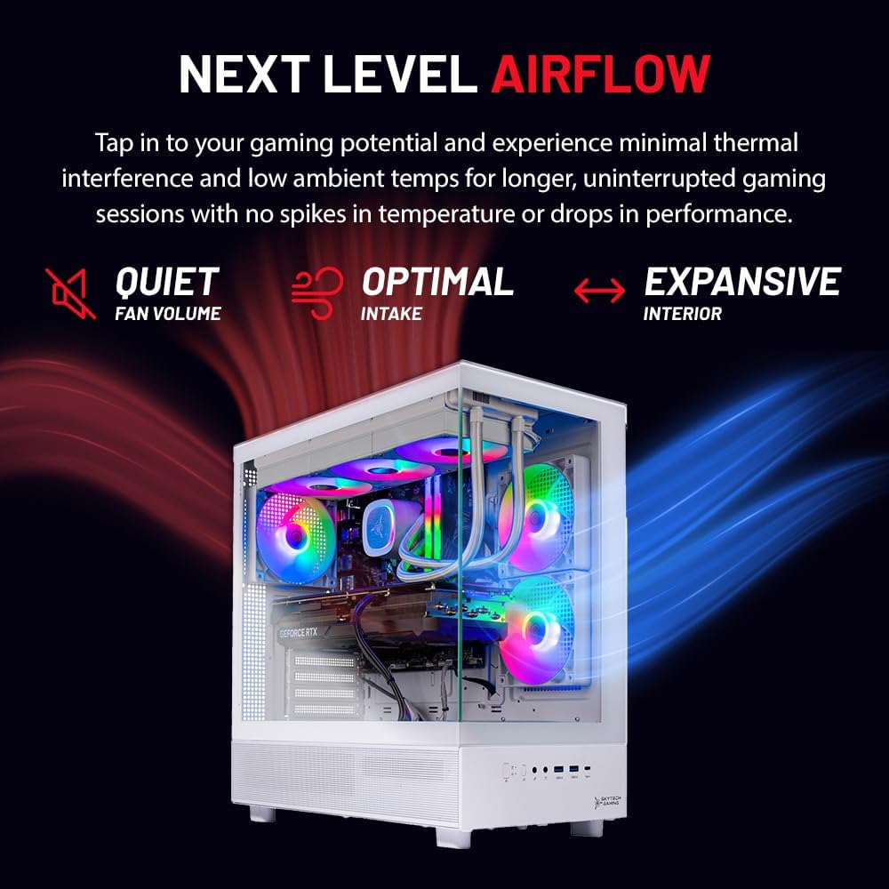 Skytech Gaming Azure 3 Gaming PC, AMD Ryzen 7 9700X 3.8GHz, NVIDIA RTX 5060, 1TB NVMe SSD, 32GB DDR5 RAM 6000, 850W Gold ATX 3 PSU, 360 ARGB AIO, Wi-Fi, Win 11, Desktop
