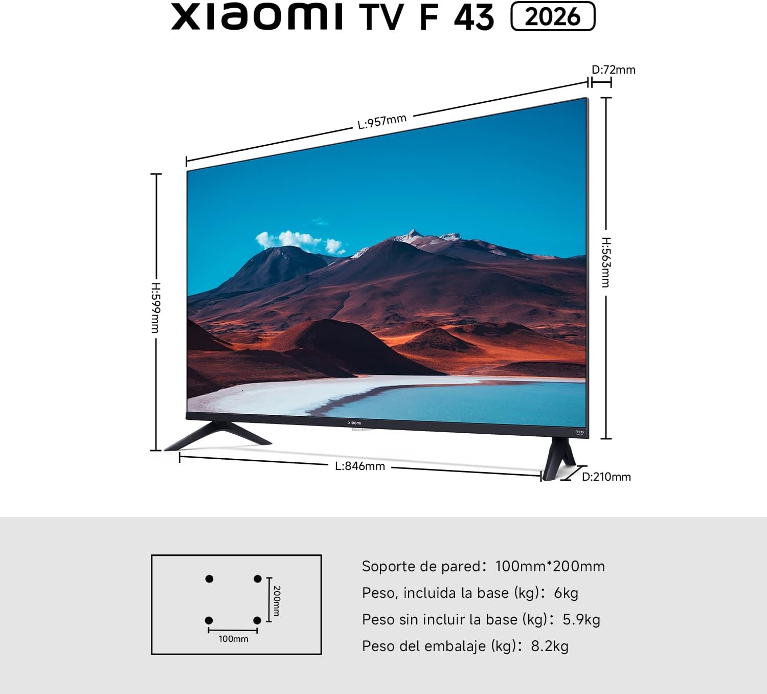 XIAOMI TV F 43, 43 Pulgadas (109 cm), 4K UHD, Smart TV, Fire TV, Control por Voz Alexa, HDR10, MEMC, 2GB+32GB, Compatible con Apple AirPlay, 2025