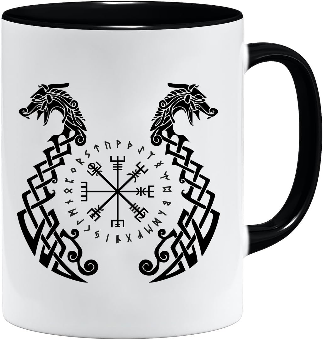 Jungle Mug Caneca Viking nórdica | Caneca de presente para homens idosos, pai, avô, caneca de café, design viking, design de caveira e martelo de Thors (VIKING022)