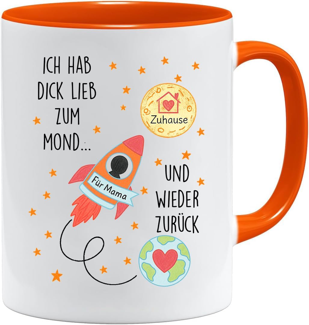 Jungle Mug Caneca com texto em alemão Ich hab dich lieb zum Moon und zurück Tasse | Geschenk für Mama von Kindern | Liebe Raketen-Tasse zum Muttertag | Muttertagsgeschenke