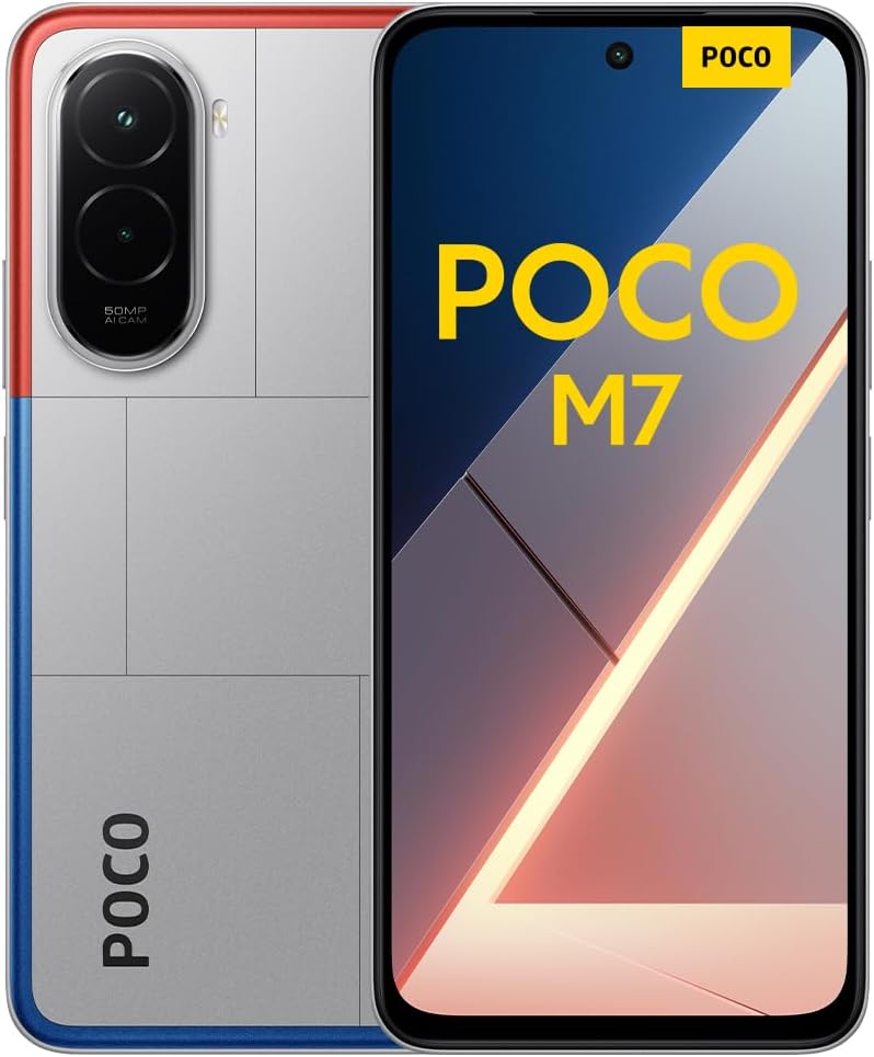 XIAOMI POCO M7 - Smartphone de 8+256GB, Cámara Dual de 50MP con AI, Pantalla inmersiva de 6,9” FHD+, Snapdragon 685, Carga rápida de 33W y Reversible de 18W, Cargador no Incluido, Plata (Versión ES)