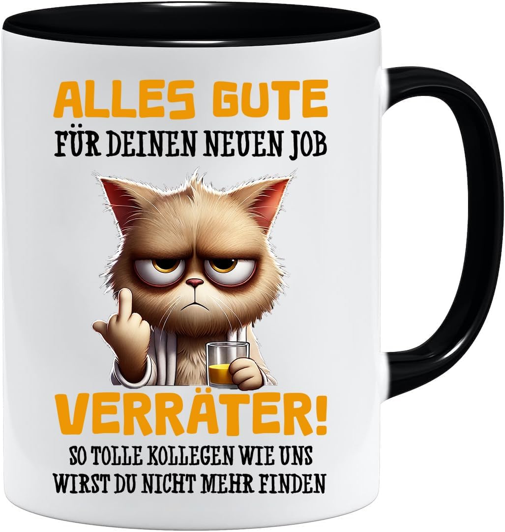Caneca da colega | Caneca com texto em alemão Alles Gute Für Neuen Job Tasse | Lustige Tassen | Abschiesgeschenk Kollegen | Geschenk zum Abschied - Jobwechsel Abschieesgeschenk für Kollegen (Schwarz)