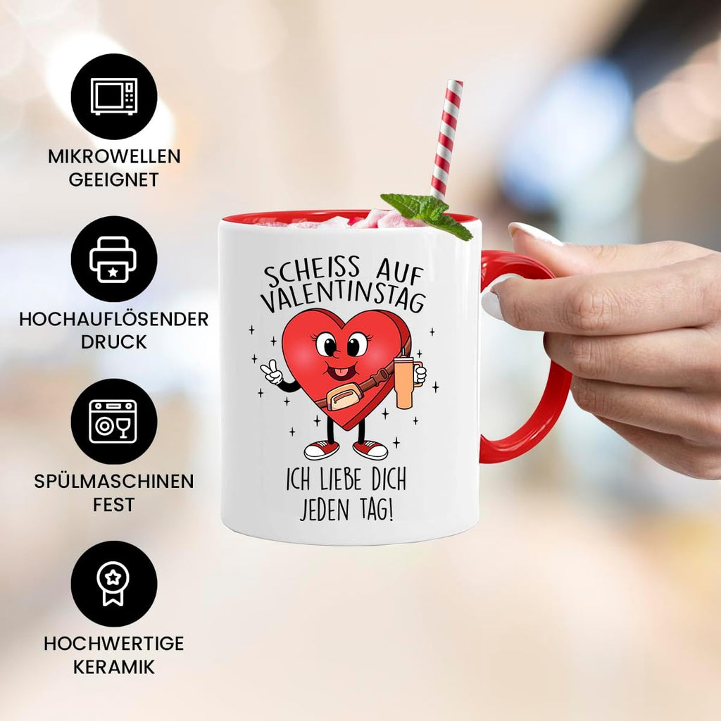 Jungle Mug Caneca com texto em alemão Scheiss auf Valentinstag - Ich liebe dich jeden Tag - Kaffeebecher Geschenkidee zum Valentinstag Geschenk für sie/Ihn, Geschenk