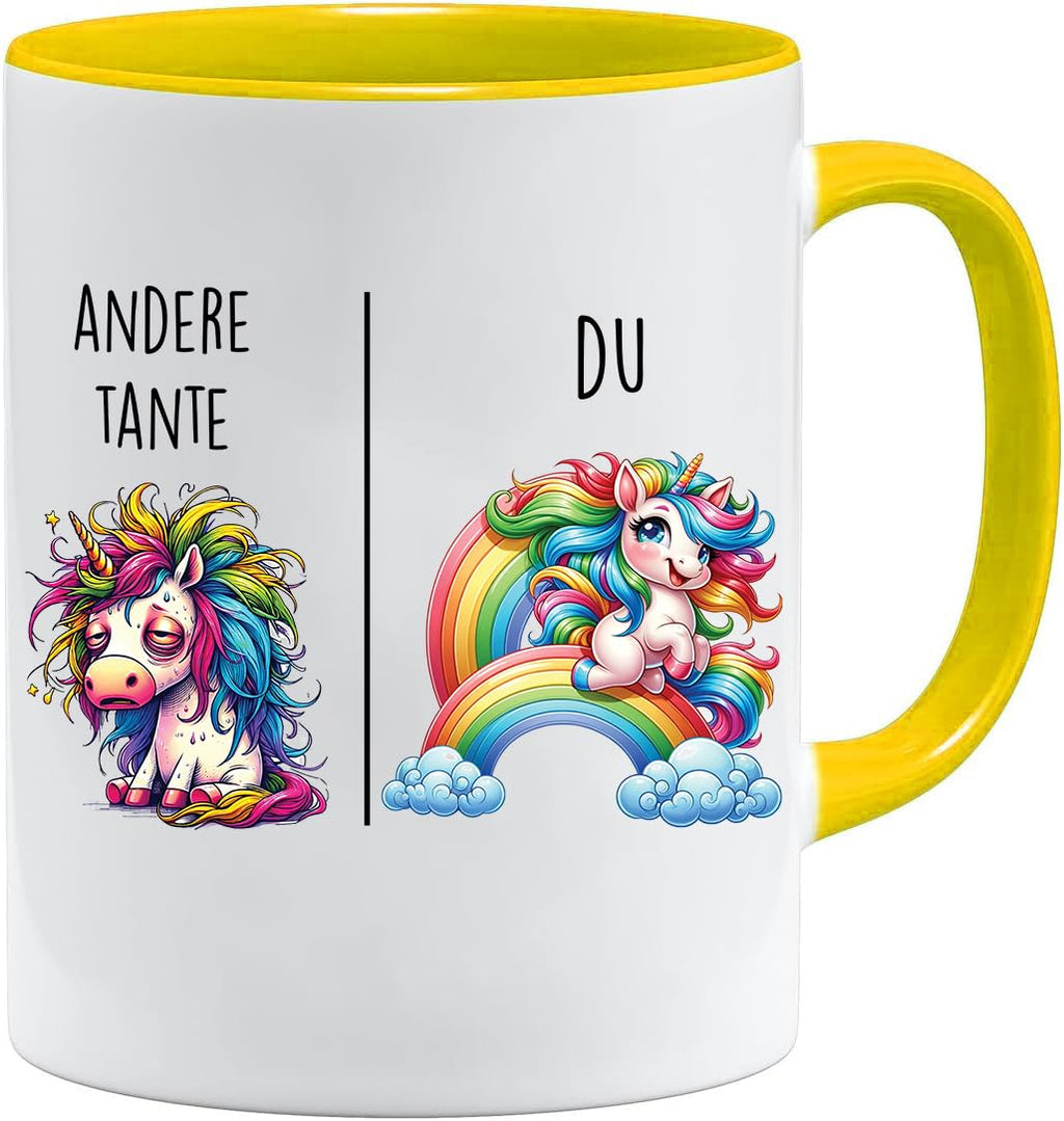 Jungle Mug Caneca com texto em alemão Andere Tía vs Du | Tia Geschenk für Frauen casamento Hochzeit | Geschenkidee Frau Geburtstag Weihnachten Patentante Familie Kaffee-Becher (Weiß-)