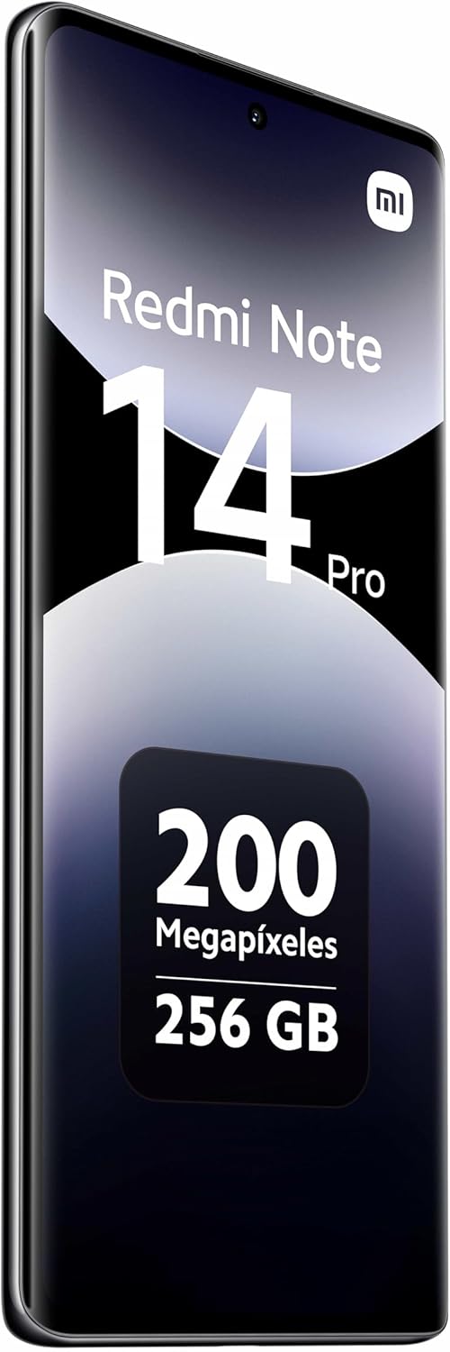 XIAOMI Redmi Note 14 Pro - Smartphone de 8+256GB, Pantalla de 6.67" AMOLED FHD+ 120Hz, MediaTek Helio G100-Ultra, cámara de 200MP, TurboCharge 45W, 5500 mAh, Cargador no Incluido, Negro (Versión ES)