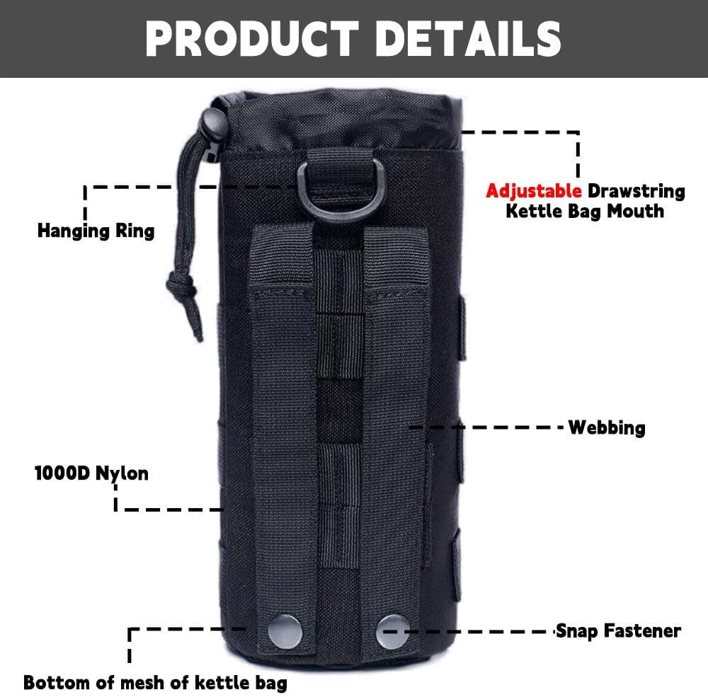 Water Bottle Case, Water Bottle Holder, 2 Pieces Water Bottle Holder Tactical Bag for Hiking Camping Travel Sports (Black)