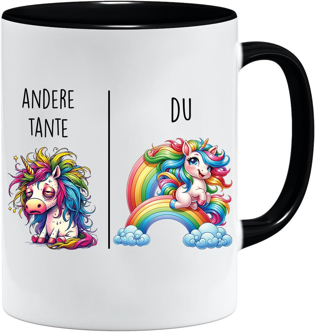 Jungle Mug Caneca com texto em alemão Andere Tía vs Du | Tia Geschenk für Frauen casamento Hochzeit | Geschenkidee Frau Geburtstag Weihnachten Patentante Familie Kaffee-Becher (Weiß-)