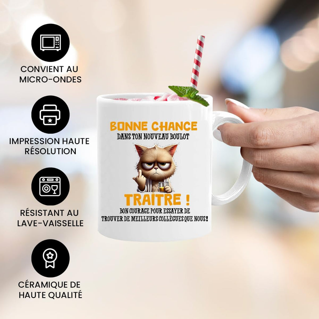 Jungle Mug Caneca do colega | presente divertido de início para colega | Boa sorte traidor! Caneca de humor preta | Caneca de presente para escritório, compatível com máquina de lavar louça e