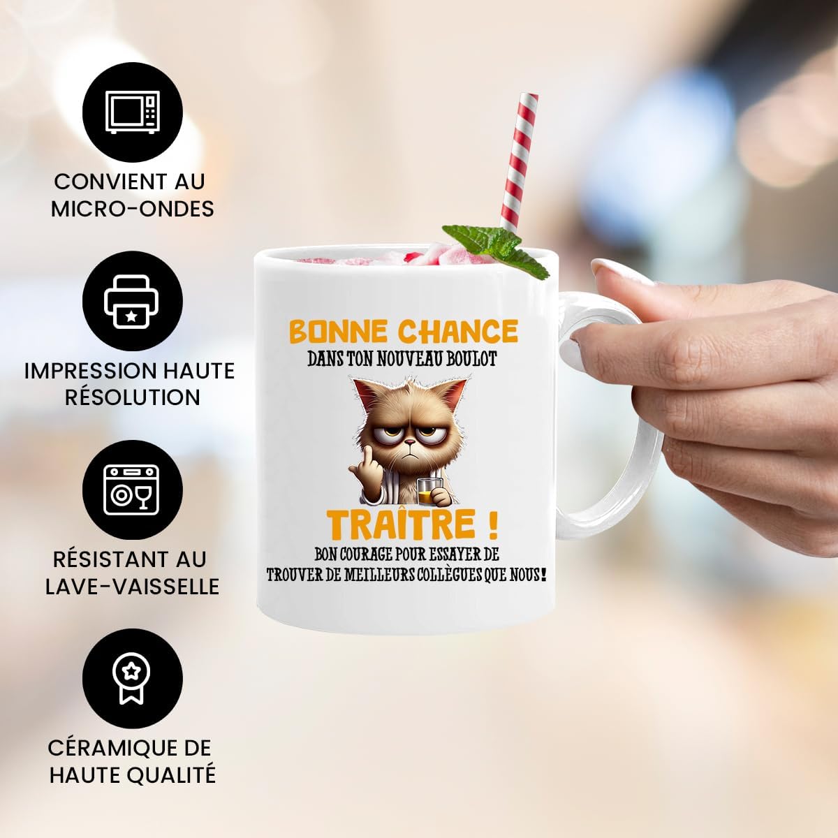 Jungle Mug Caneca do colega | presente divertido de início para colega | Boa sorte traidor! Caneca de humor preta | Caneca de presente para escritório, compatível com máquina de lavar louça e