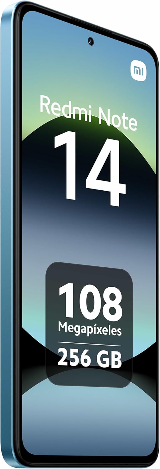 XIAOMI Redmi Note 14 - Smartphone de 8+256GB, Pantalla de 6.67" AMOLED FHD+ 120Hz, MediaTek Helio G99-Ultra, cámara de 108MP, TurboCharge 33W, 5500 mAh, Cargador no Incluido, Azul (Versión ES)