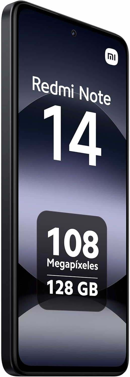 XIAOMI Redmi Note 14 - Smartphone de 6+128GB, Pantalla de 6.67" AMOLED FHD+ 120Hz, MediaTek Helio G99-Ultra, cámara de 108MP, TurboCharge 33W, 5500 mAh, Cargador no Incluido, Negro (Versión ES)