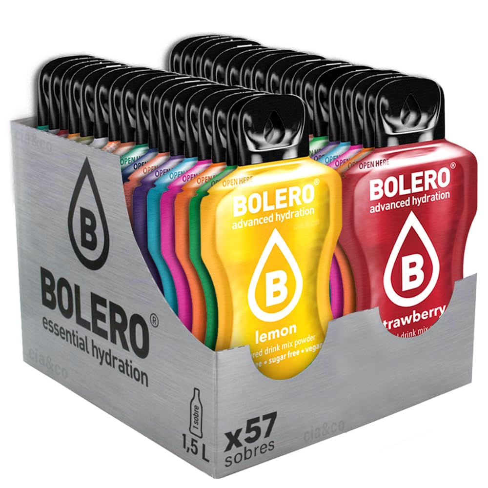 57 x Bolero Drinks MIX VARIETY FLAVORS (57x9 grs) - Healthy and Natural Hydration - Water Alternative with Vitamin C and Stevia Extract + 50 Healthy Nuggets Cia&Co