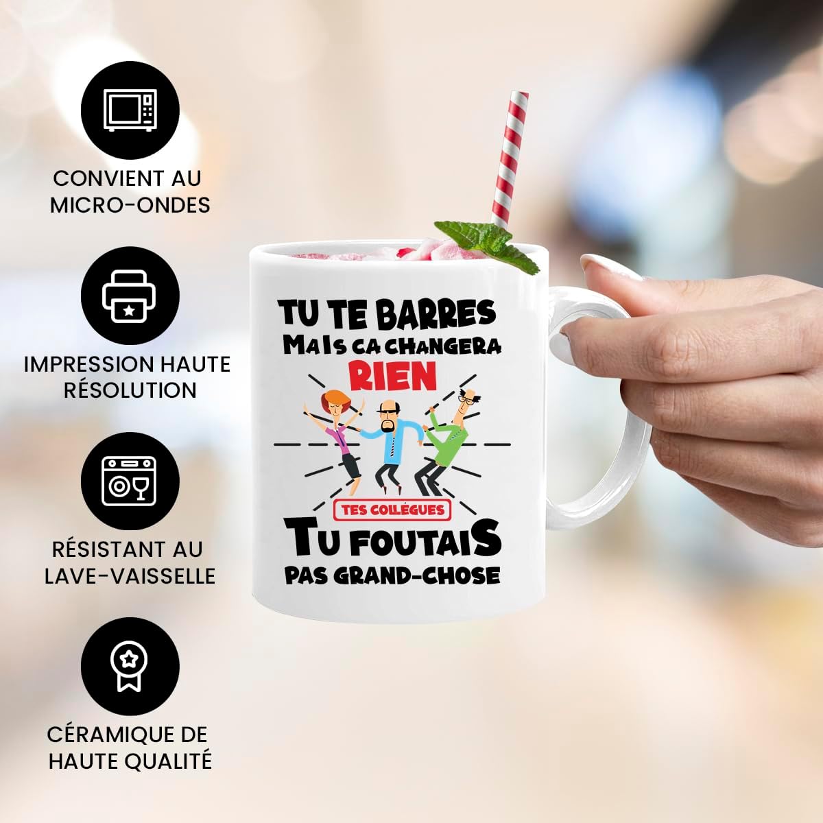Collegue Mug | Mug Humour Colleggue tu te barras caneca mensagem divertida Rigolo | ideia de presente caneca de humor para colega | Travail Bureau Homme Femme pour anniversaire Noël