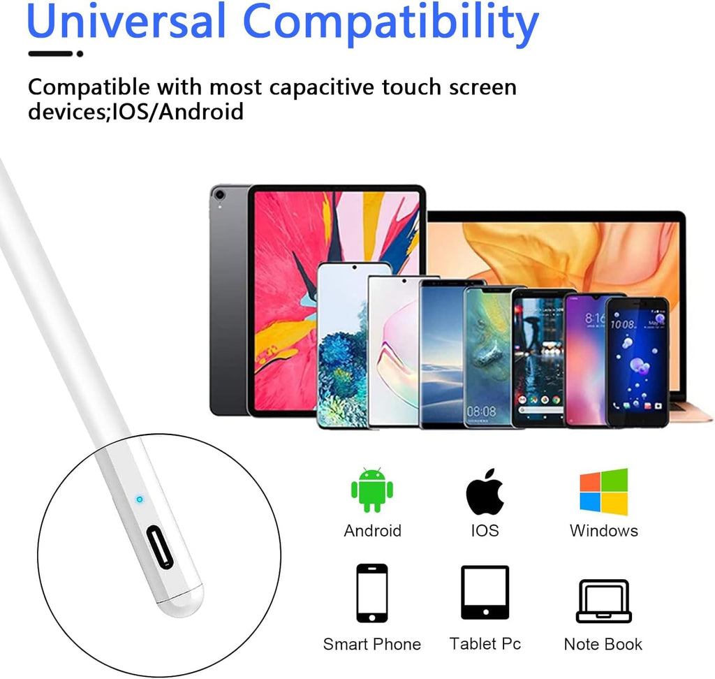 Lapiz para tablet universal, lápis para ecrã tátil, toque de tablet de alta sensibilidade e precisão com 2 pontas substituíveis, compatível com Samsung/Vivo/Xiaomi/Huawei/Smartphone/Android/iOS