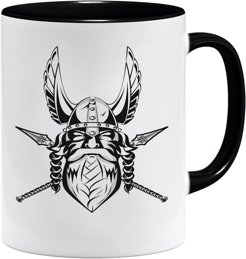 Jungle Mug Caneca Viking nórdica | Caneca de presente para homens idosos, pai, avô, caneca de café, design viking, design de caveira e martelo de Thors (VIKING022)