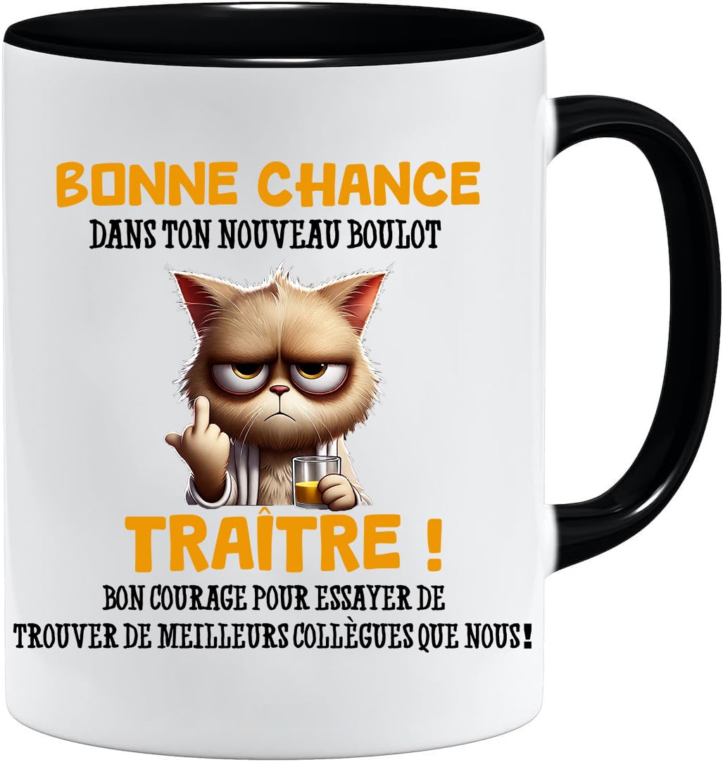 Jungle Mug Caneca do colega | presente divertido de início para colega | Boa sorte traidor! Caneca de humor preta | Caneca de presente para escritório, compatível com máquina de lavar louça e