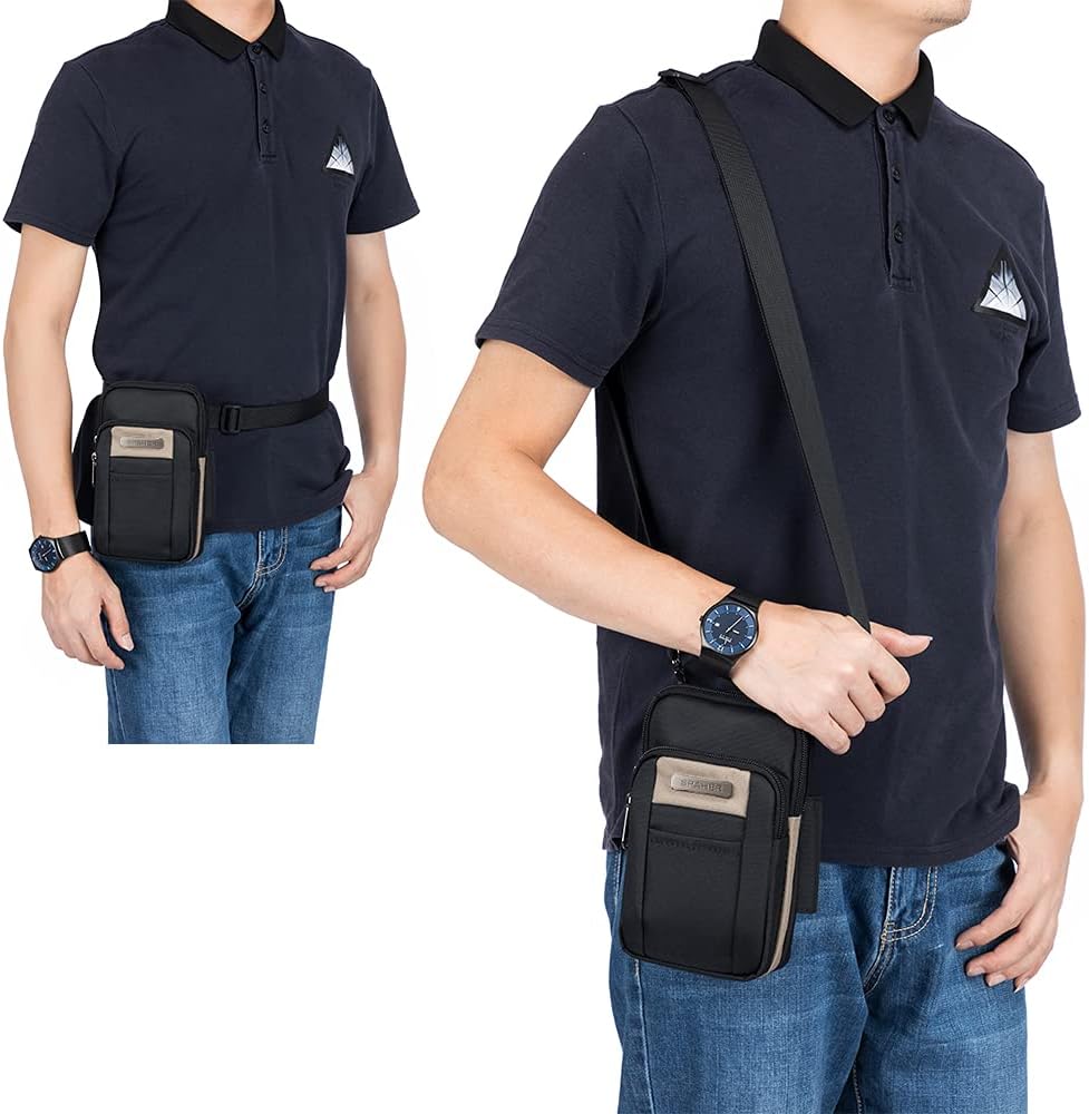 SPAHER Pequeno bolsa de cintura cinto homem mala de tiracolo homem pequenas bolsas de ombro homem desporto bolso homem pequeno cintura móvel bolsa de cintura presente para homem, Preto