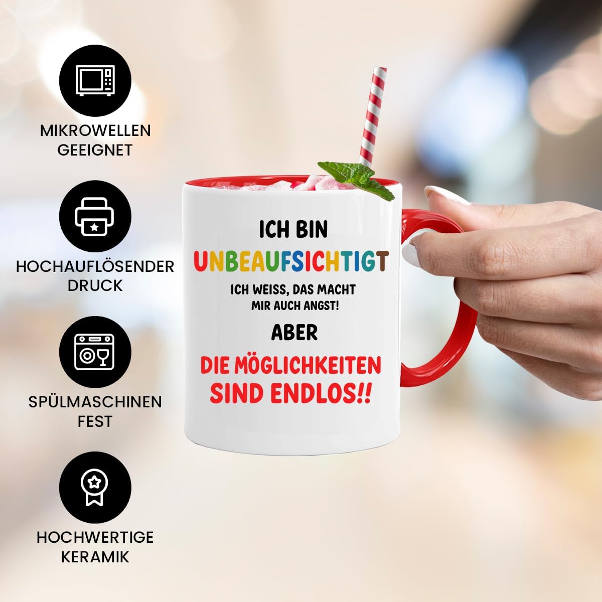 Jungle Mug Caneca de presente para colegas | Caneca com texto em alemão Unbeaufsichtigt Spruch Lustig | Geschenk Abschied Kollelegin Büro | Funny Tasse Arbeit Frauen Männer