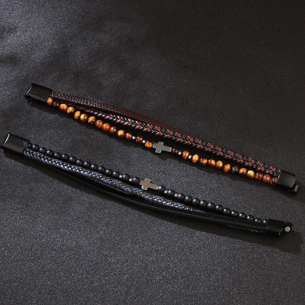 Pulseira de Couro e Pedra Natural