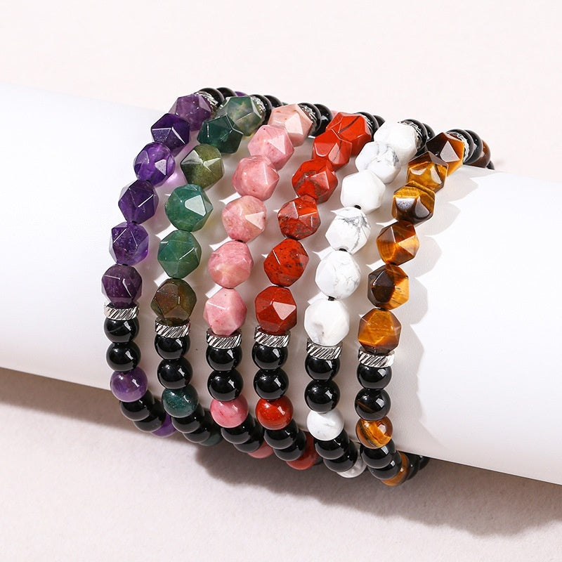 Bracelet with Diamond-Shaped Beads in Natural Stone