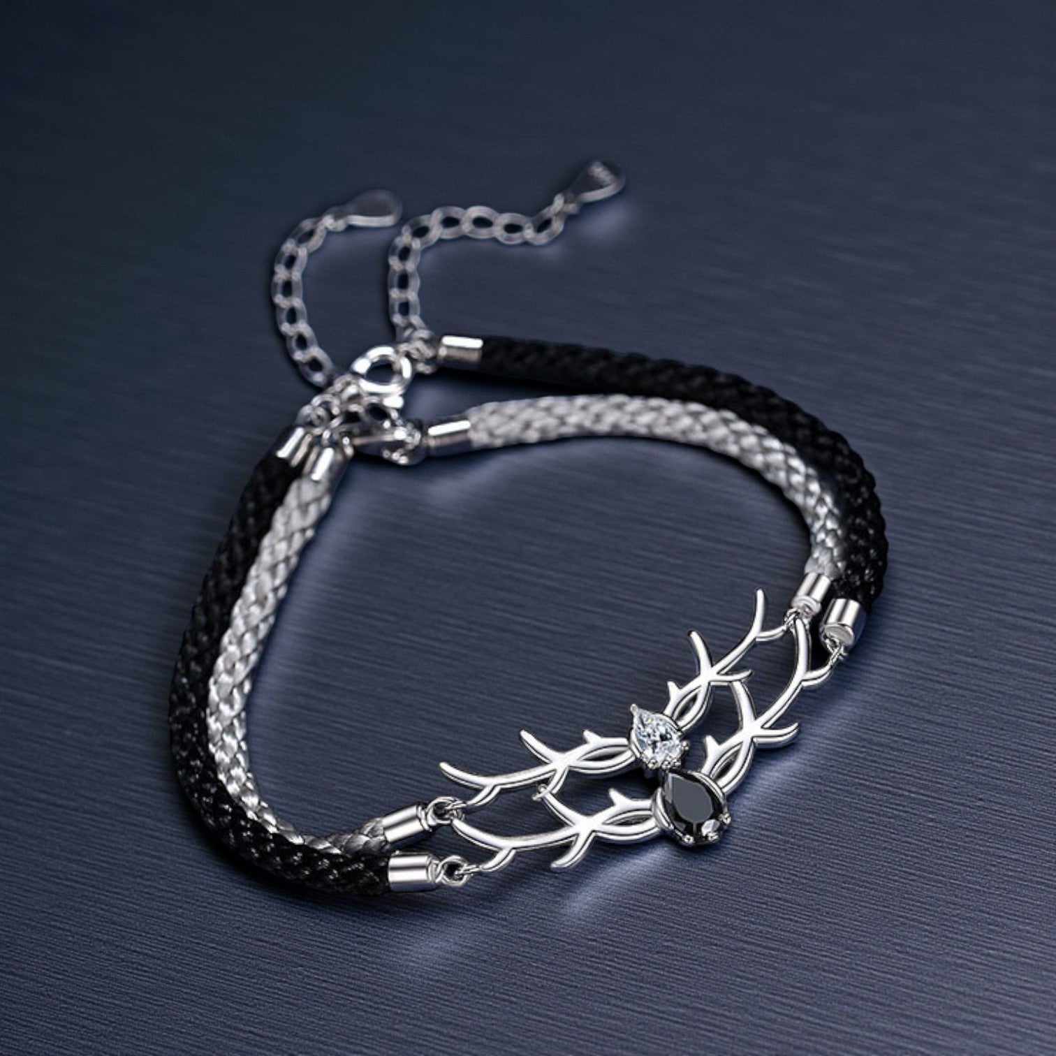 Pulseira de Corda Trançada com Zircónia