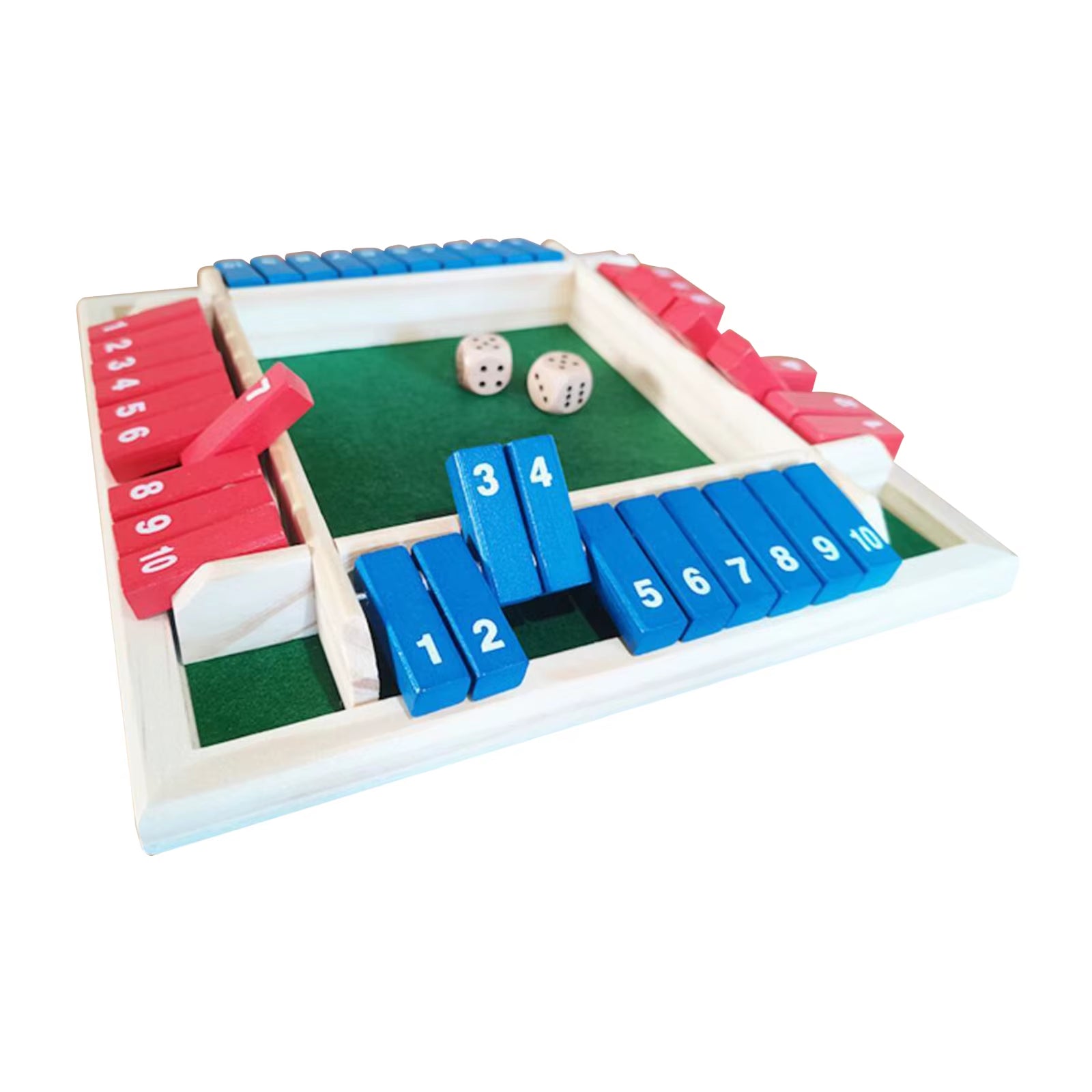 4 Sided 10 Number Shut the Box Dice Tabletop Board Game Wooden Flaps Toy Home Enetertainment Party Pub Bar KTV 2 to 4 Players