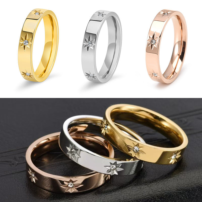 Anel com Estrela de Cinco Pontas em Aço Inoxidável