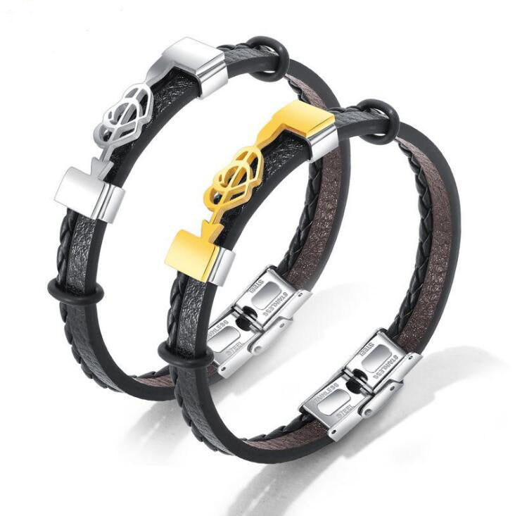 Pulseira de Couro e Aço Inoxidável