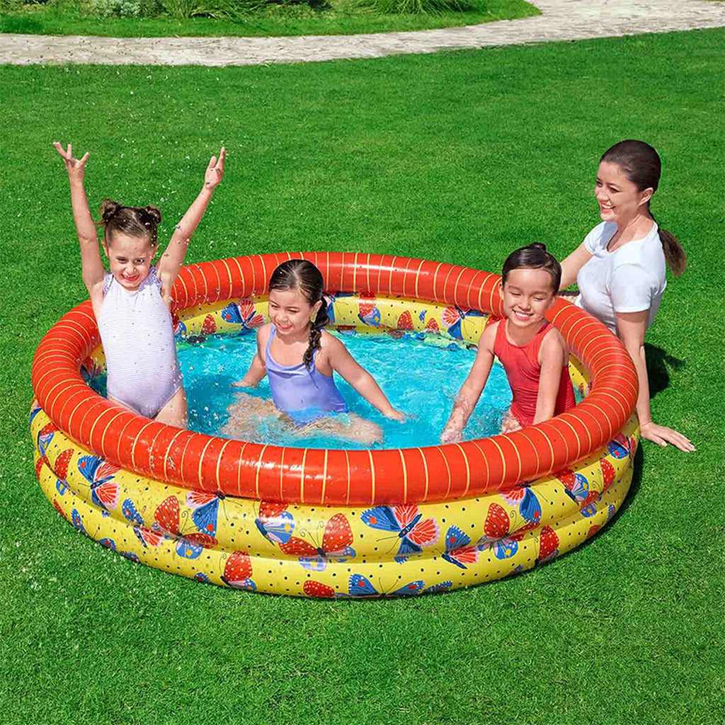 Bestway Piscina Inflável Infantil 3 Anéis Borboletas 168x38 cm +2 Anos Jardim 51202