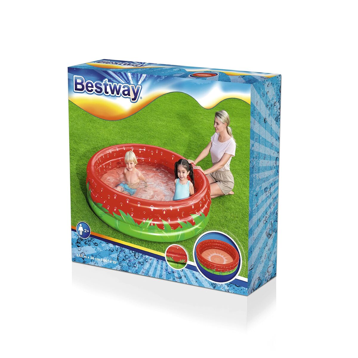 Bestway Piscina Inflável Infantil 3 Anéis Morango 168x38 cm +2 Anos Jardim 51145