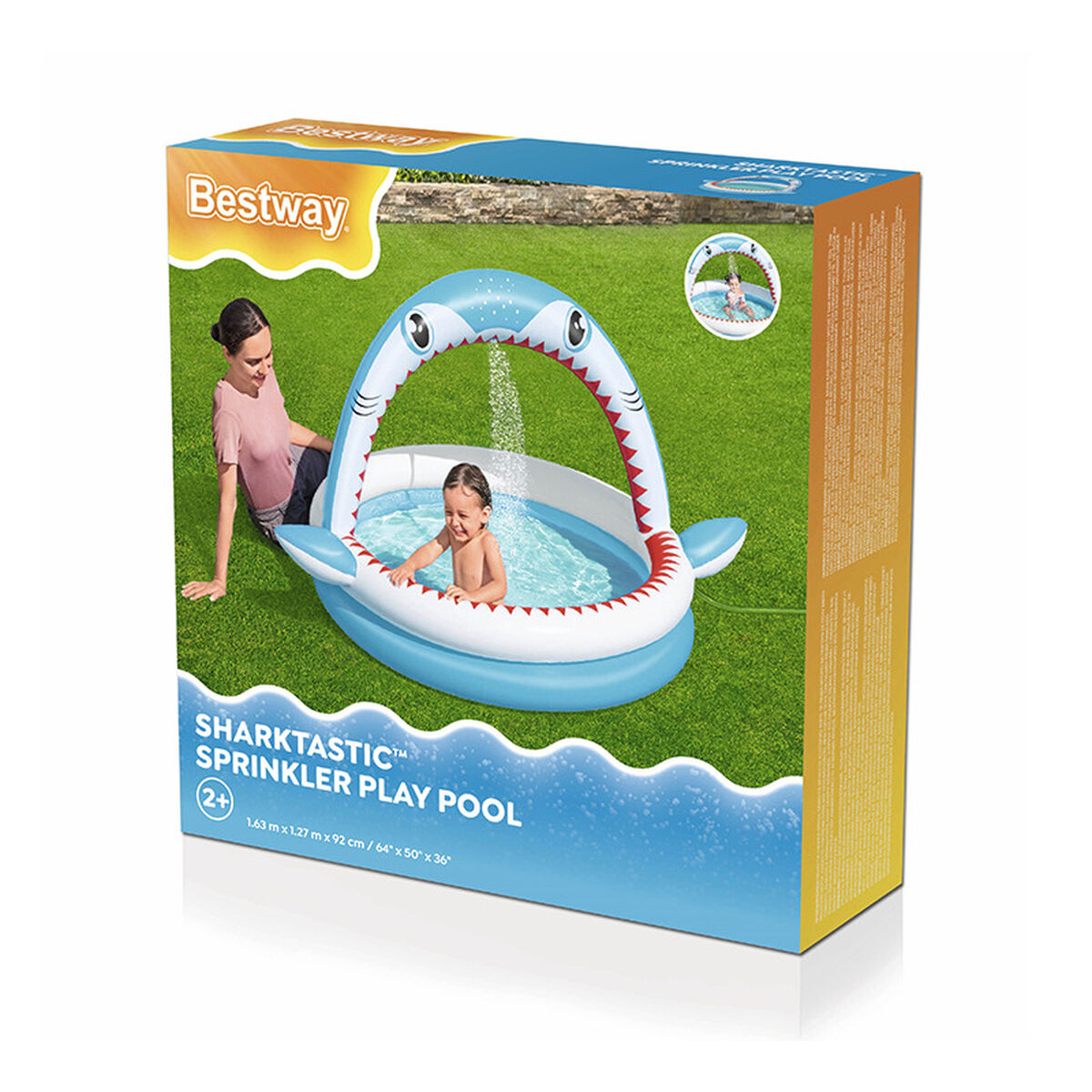 Bestway Piscina Inflável Infantil 2 Anéis Tubarão Aspersor 163x127x92 cm +2 Anos Jardim 53157