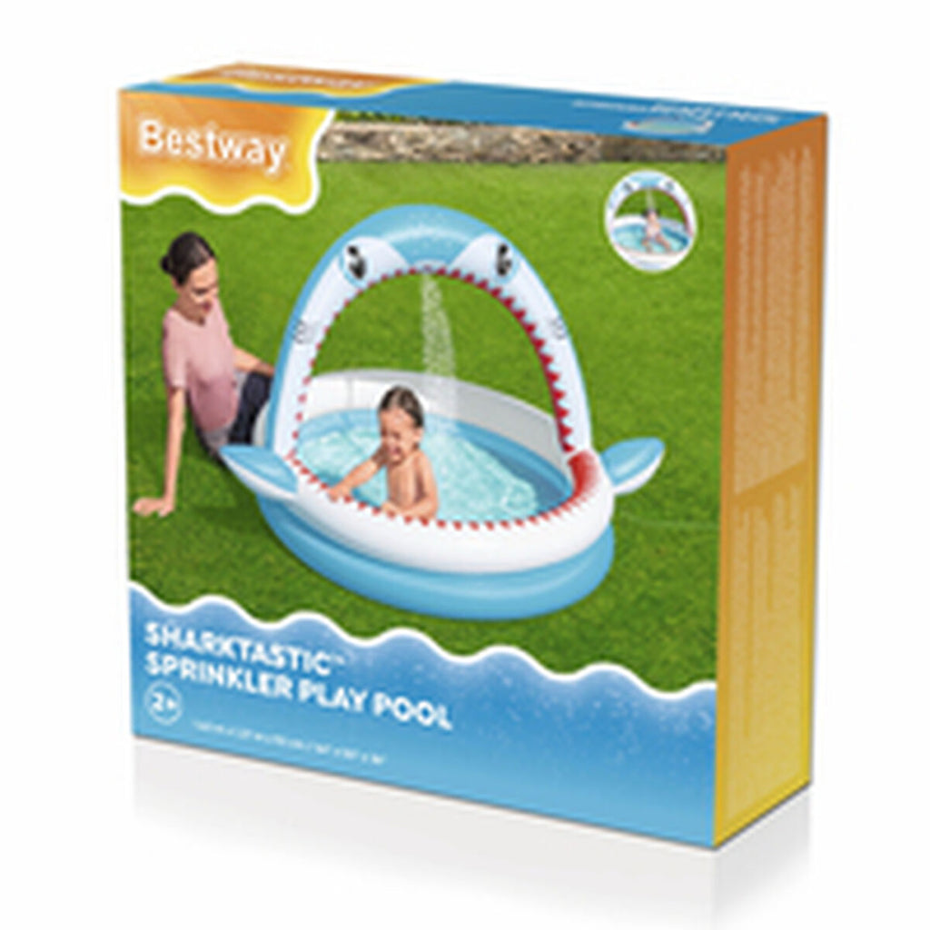 Bestway Piscina Inflável Infantil 2 Anéis Tubarão Aspersor 163x127x92 cm +2 Anos Jardim 53157