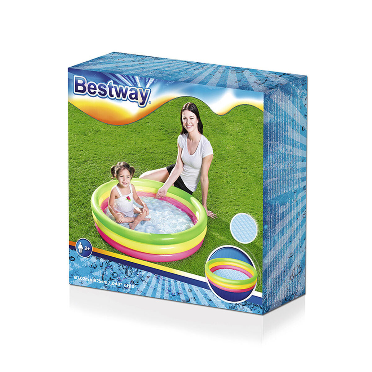 Piscina infantil hinchable Bestway con 3 anillos, suelo acolchado, 102 x 25 cm, a partir de 2 años, para jardín, 51104