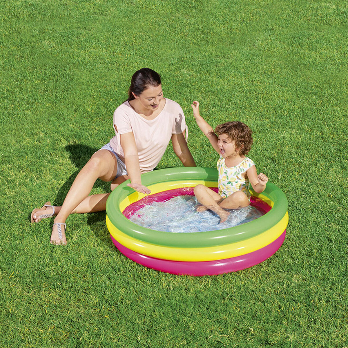 Piscina infantil hinchable Bestway con 3 anillos, suelo acolchado, 102 x 25 cm, a partir de 2 años, para jardín, 51104