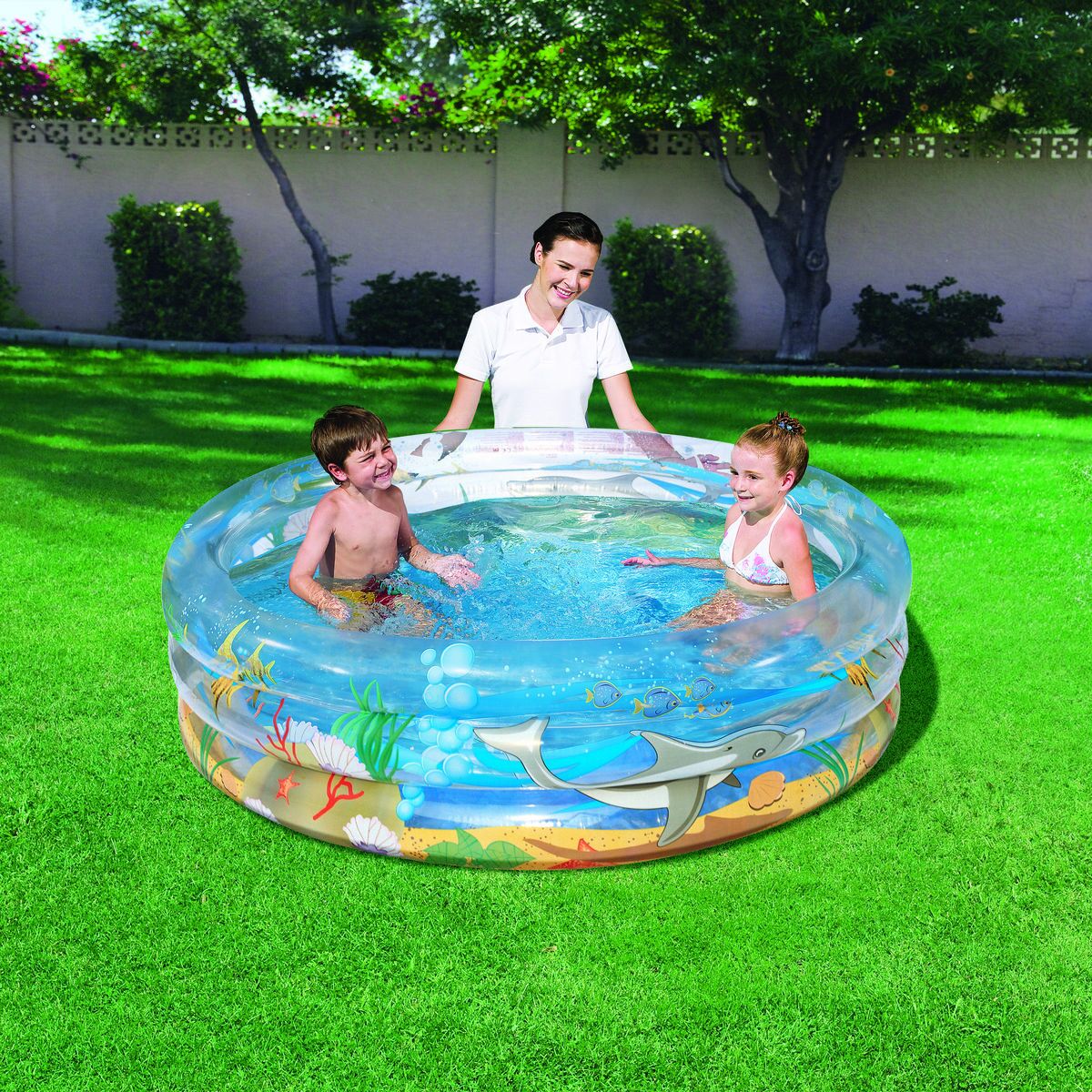 Bestway Piscina Insuflável 3 Aros Transparente Tropical 150x53 cm +6 Anos Jardim 51045