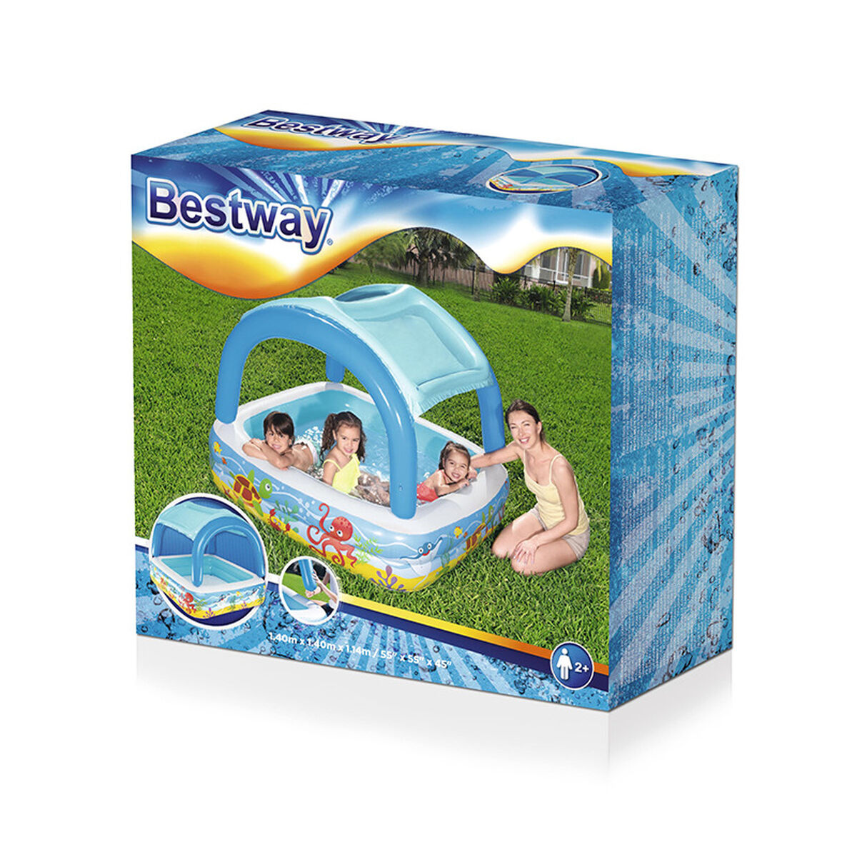 Bestway Piscina Inflável Infantil com Teto Removível 140x140x114cm +2 Anos Jardim 52192