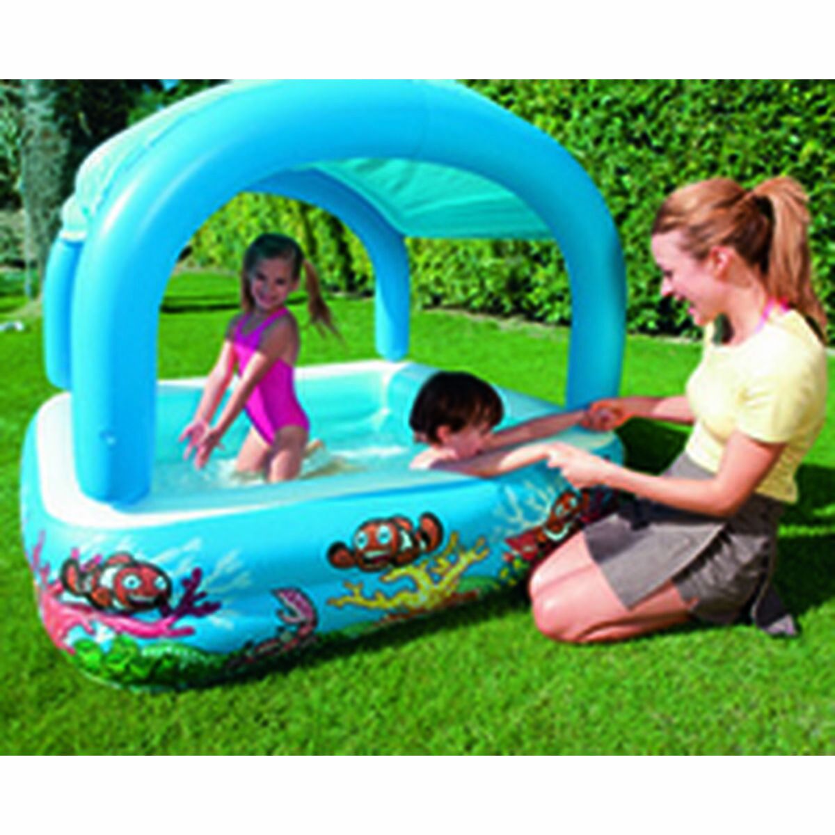 Bestway Piscina Inflável Infantil com Teto Removível 140x140x114cm +2 Anos Jardim 52192