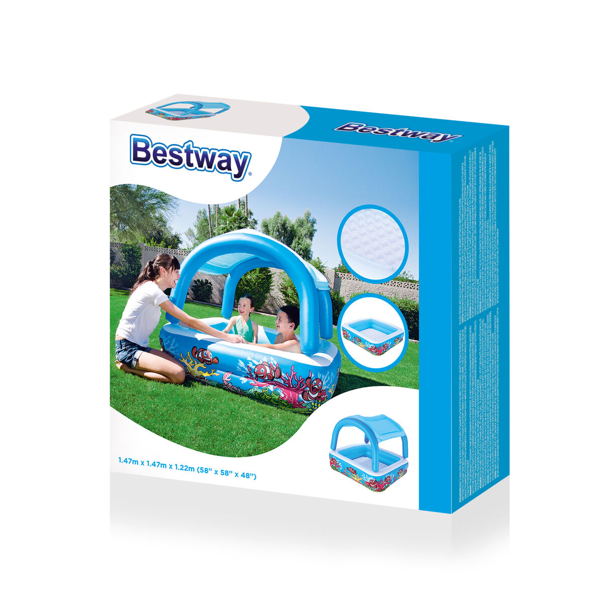Bestway Piscina Inflável Infantil com Teto Removível 140x140x114cm +2 Anos Jardim 52192