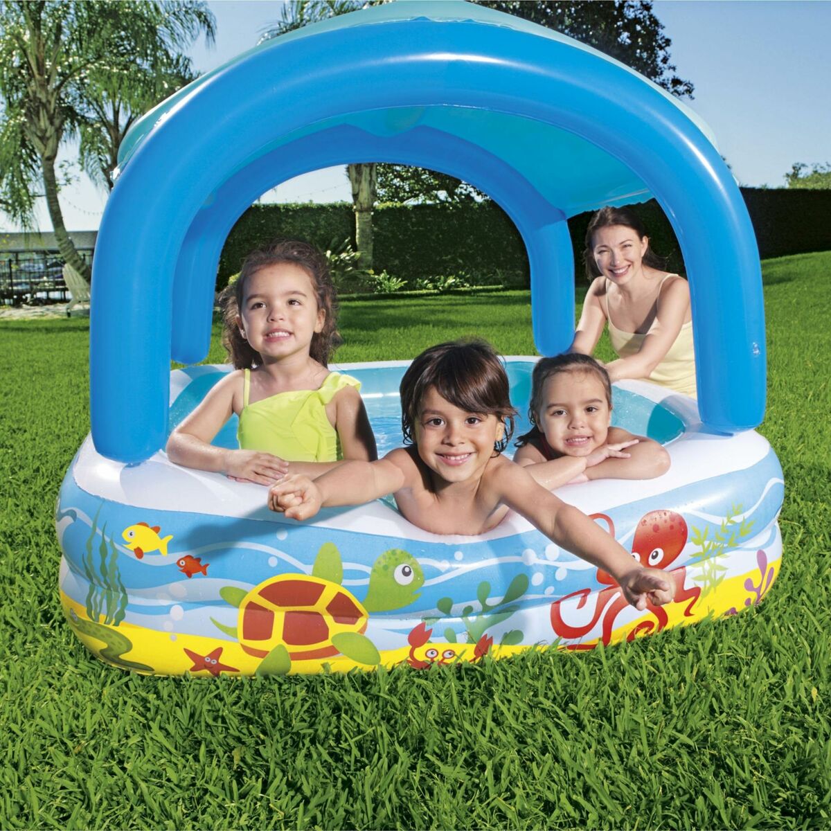 Bestway Piscina Inflável Infantil com Teto Removível 140x140x114cm +2 Anos Jardim 52192